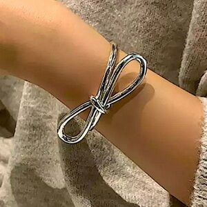 Bow Tie Knot Sterling Silver Bangle Cuff Bracelet